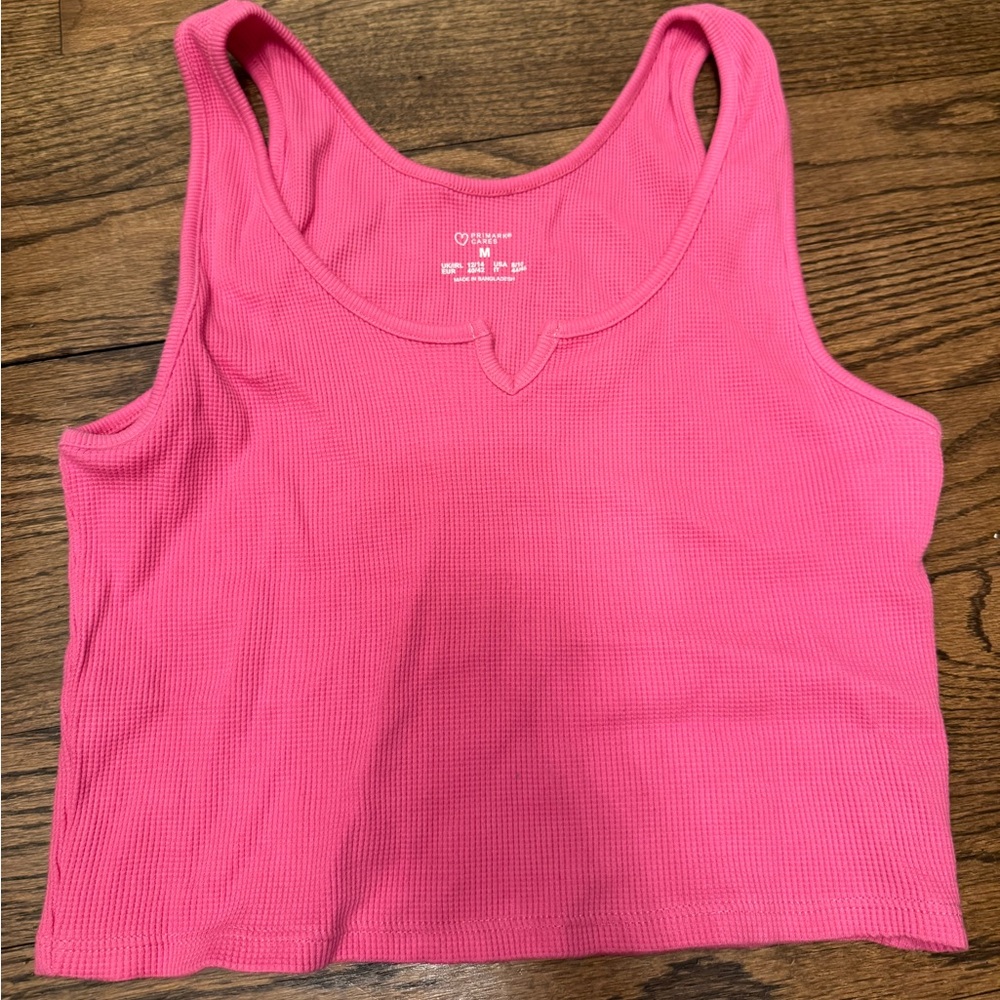 Zara Ribbed Ruched Top M Olive + Primark Pink Waffle Tank M Cropped Bundle - Picture 3 of 5